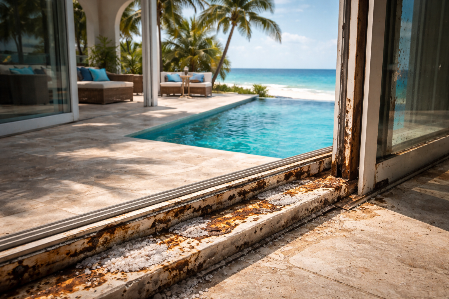 Humidity and moisture. Miami's average humidity hovers around 75%. That constant moisture seeps into tracks, warps weatherstripping, and creates the perfect environment for mold and mildew buildup that makes doors stick and drag. Hurricane season stress. Even if your sliding door survives a storm without cracking, the pressure changes and wind vibrations loosen frames, bend tracks, and knock rollers out of alignment. After every hurricane season, we see a spike in calls from homeowners who suddenly can't open or close their doors. Daily UV exposure. Florida sun doesn't just fade your furniture — it degrades rubber seals, dries out weatherstripping, and makes plastic components brittle and prone to cracking over time. The bottom line: if you live in Miami-Dade County and you have a sliding glass door, it's not a question of if it will need repair — it's when.