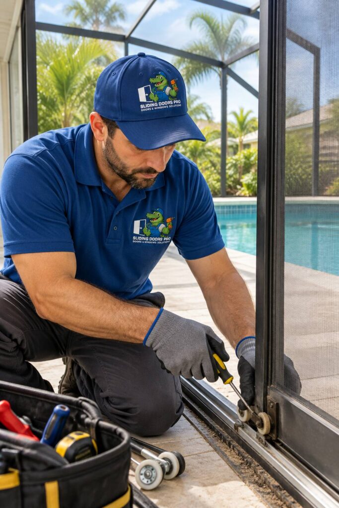 Patio & pool enclosure repair in South Florida. Pool screen repairs, rescreening, enclosure doors and aluminum frame services. Call for a free estimate! Copy