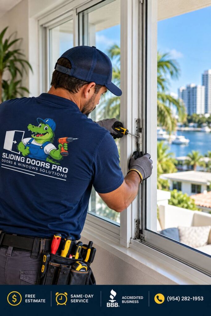 Sliding Doors Pro technician repairing a window in South Florida